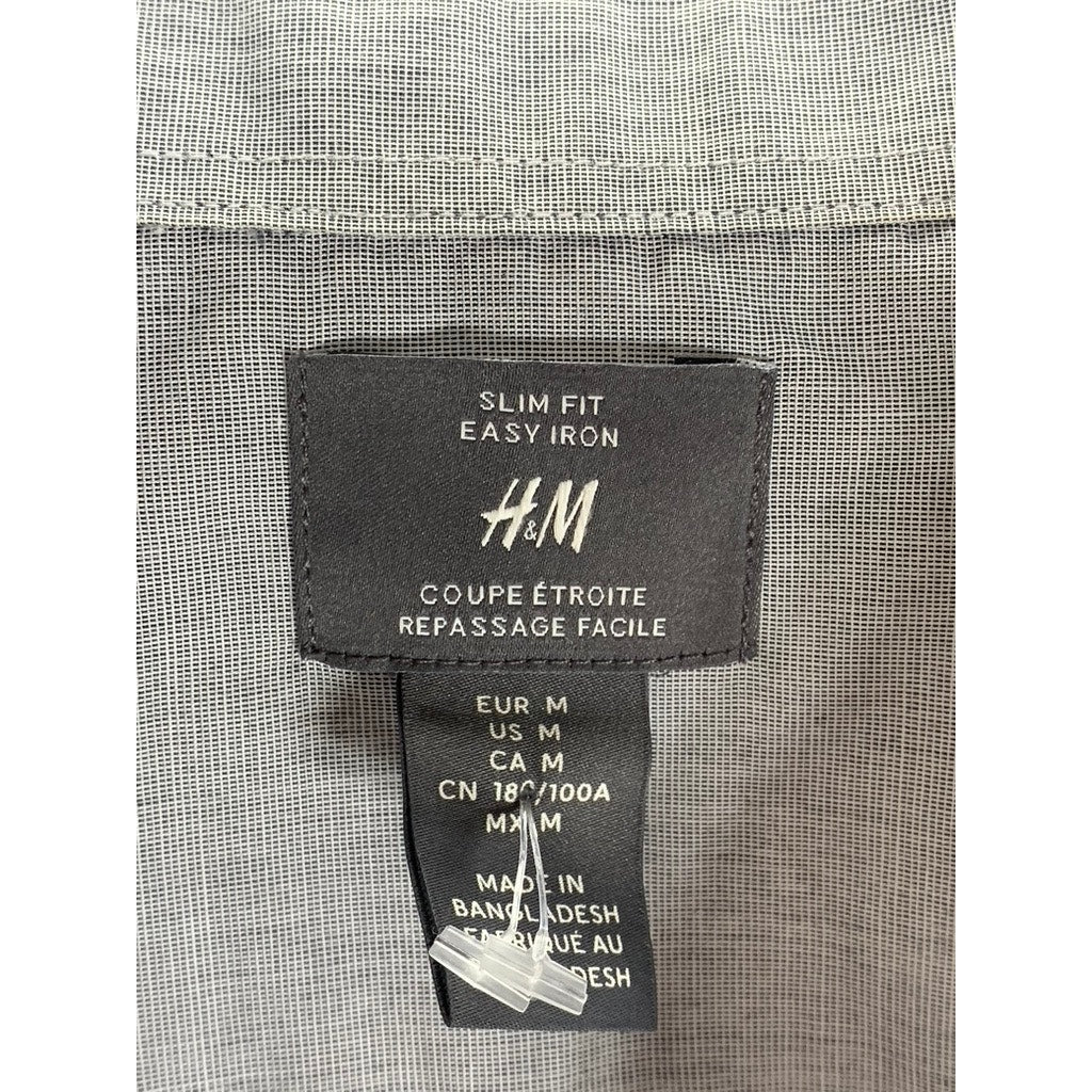 H&M Men's Gray Custom Made Slim Fit Easy Iron Button-Up Long Sleeve Shirt SZ M