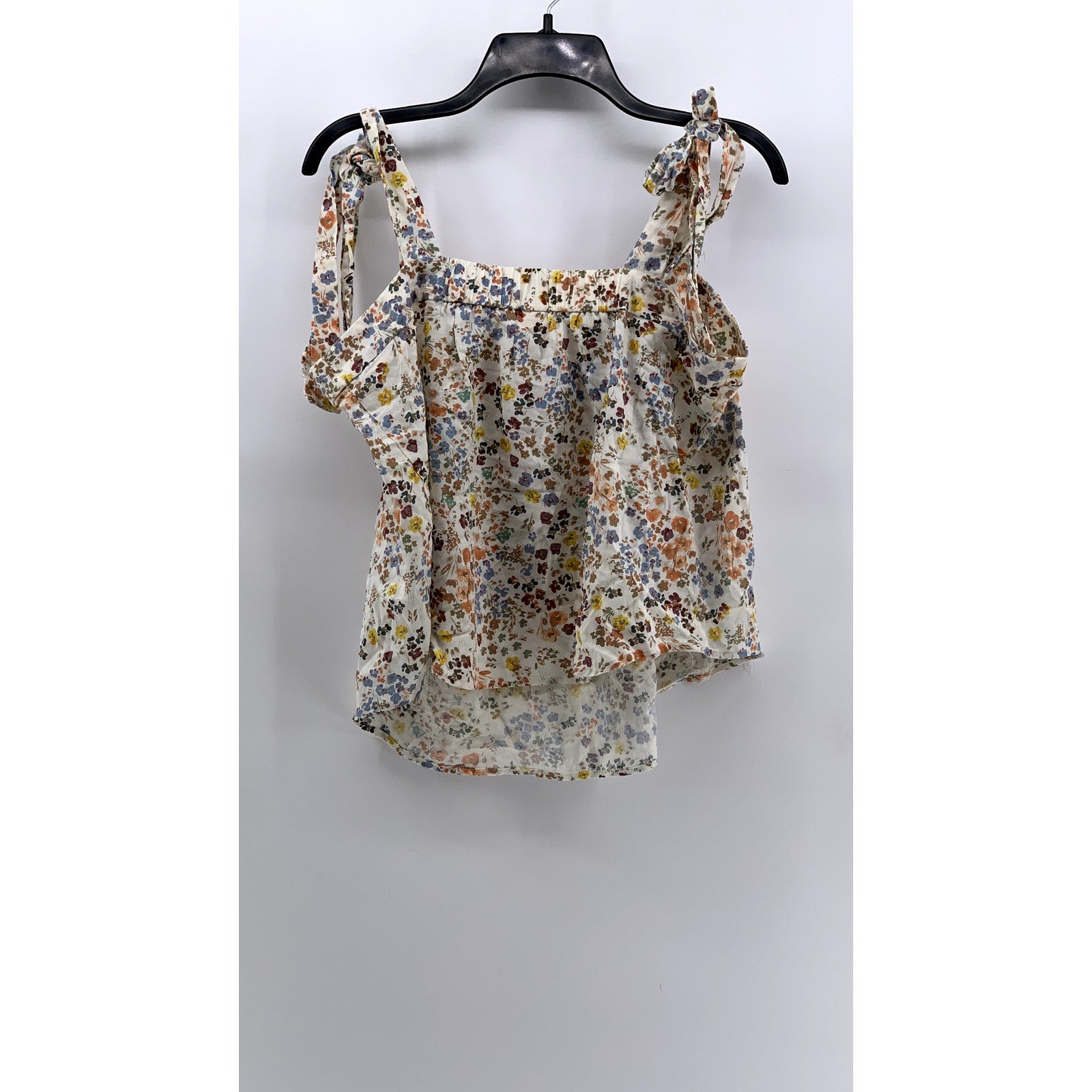A.N.A A NEW APPROACH Women's White Floral Tie-Sleeve Cotton-Blend Tank Top SZ L