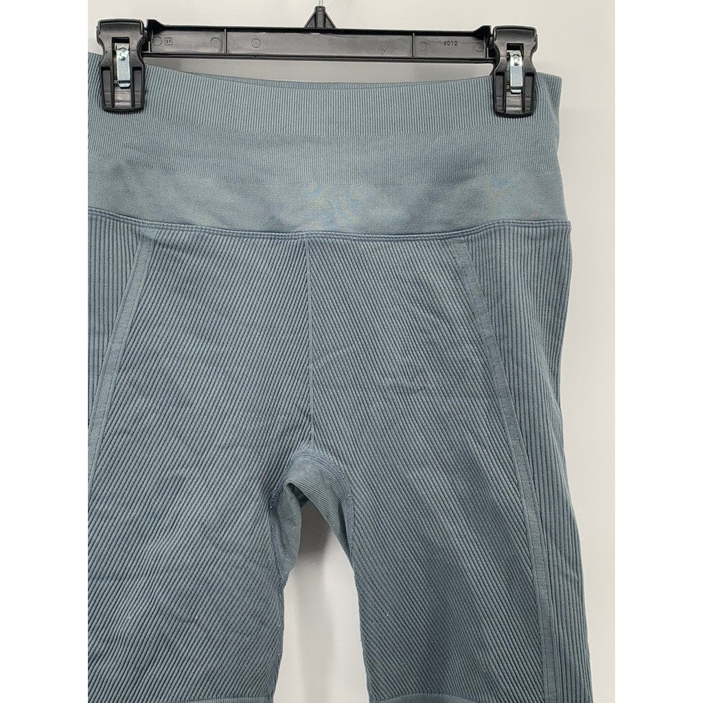 WILSON Women's Gray Ribbed Stretch Pull-On Seamless High-Rise Bike Shorts SZ L