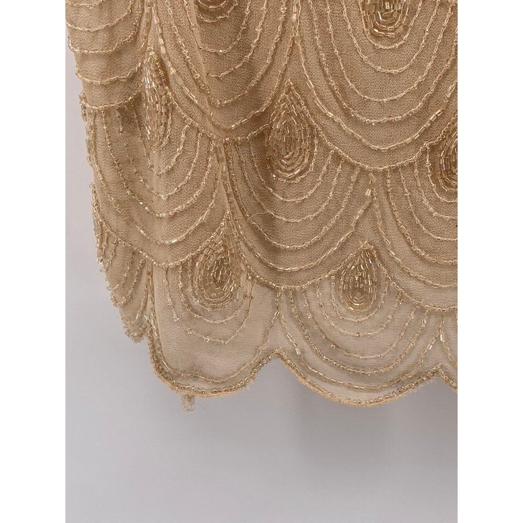 TOPSHOP Women's Beige Beaded Scoop-Neck Sheer Sleeveless Top SZ 6