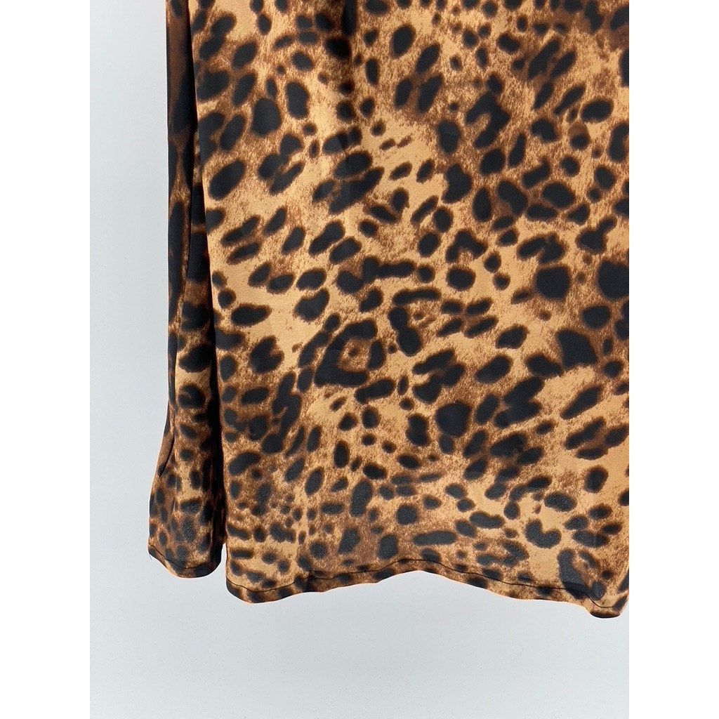 UNBRANDED Women's Animal Print Cowl-Neck Spaghetti Strap Mini Dress SZ M