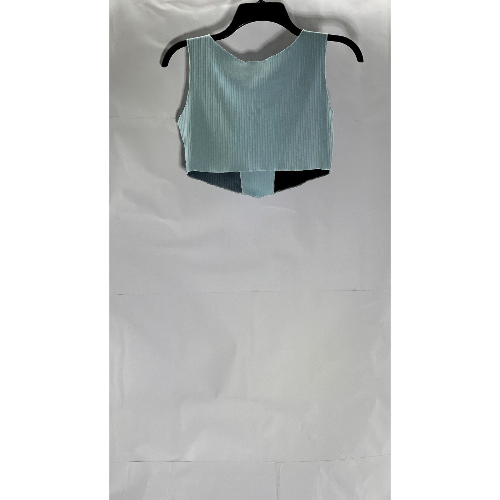 UNBRANDED Women's Blue-Black Colorblock Ribbed Scoop-Neck Crop Tank Top SZ S