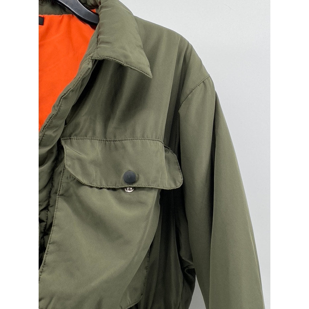 LABIJOU Women's Olive Green Snap-Button Cropped Puffer Jacket SZ M