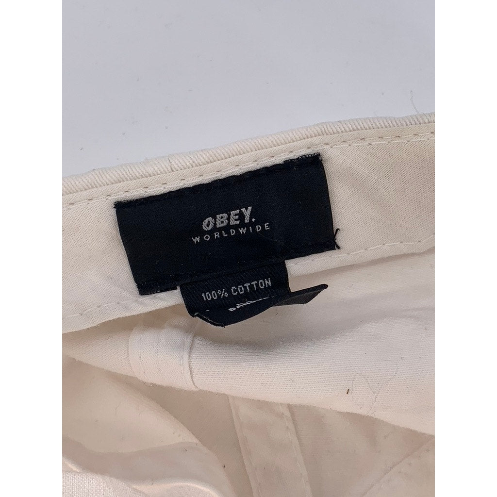 OBEY Men's White-Red Embroidered Logo Adjustable Hat SZ OS