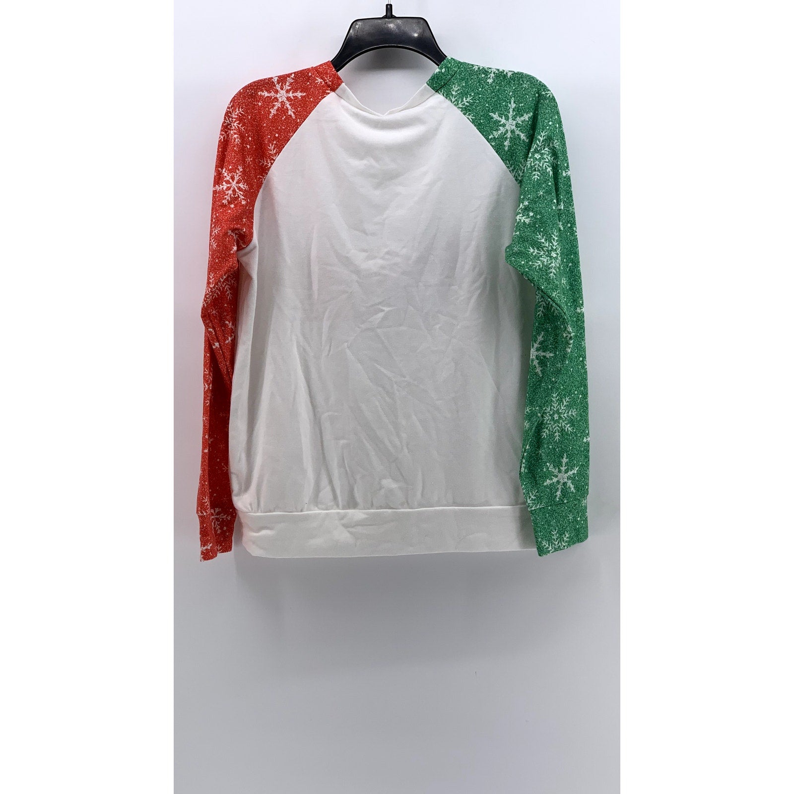 UNBRANDED Women's White-Green-Red Snowflake Long Sleeve Top SZ M