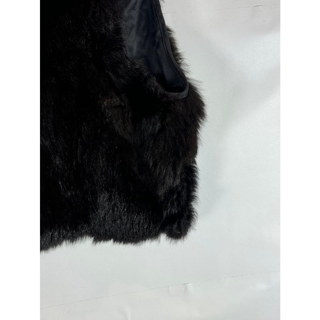ANDREW MARC Women's Opossum Fur Leather Trim Bomber Zip Vest SZ L