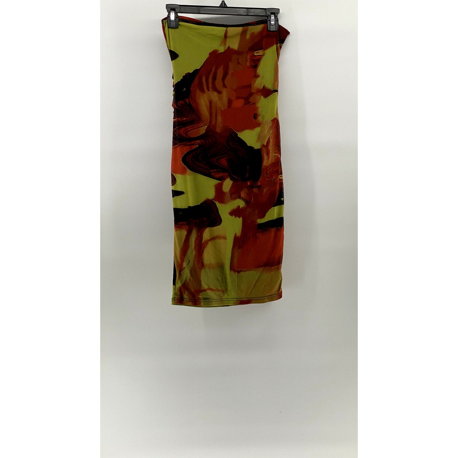 SHEIN Women's Green-Red Printed Strapless Mesh Side-Ruched Bodycon Dress SZ 6