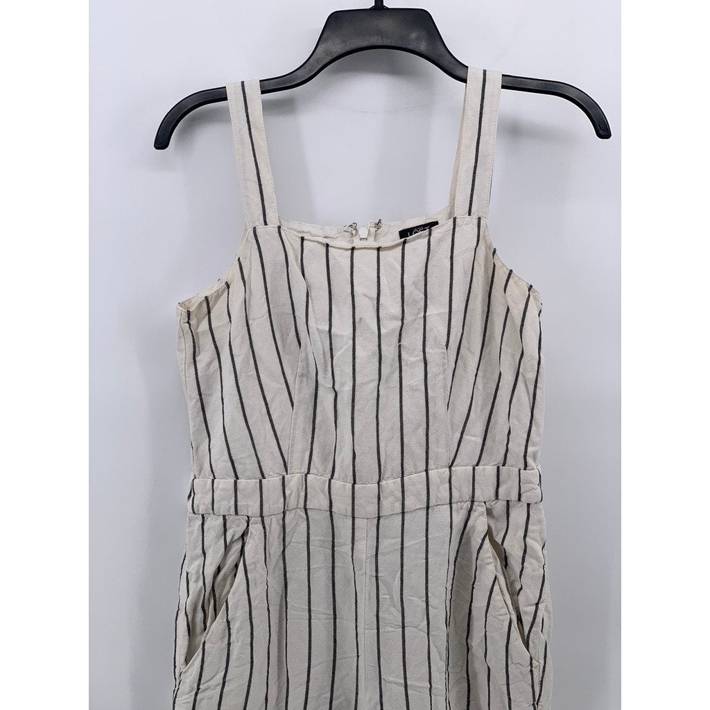ANN TAYLOR LOFT Women's Petite Black-Cream Striped Linen-Blend Jumpsuit SZ XSP