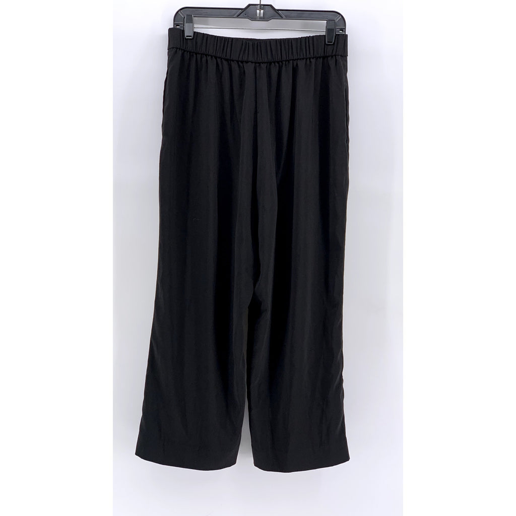 ZARA Women's Black Side-Button Wide-Leg Cropped Pants SZ L