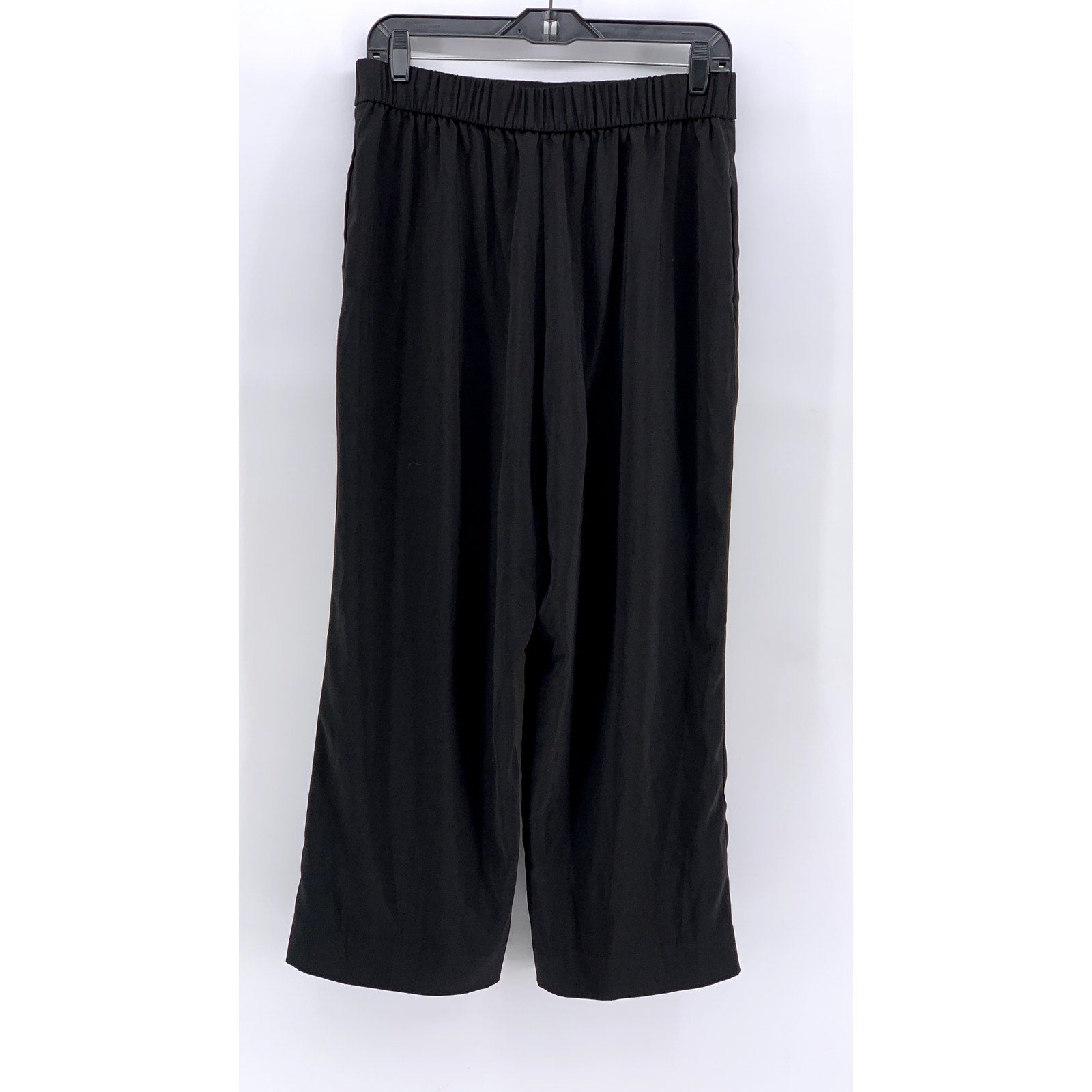 ZARA Women's Black Side-Button Wide-Leg Cropped Pants SZ L