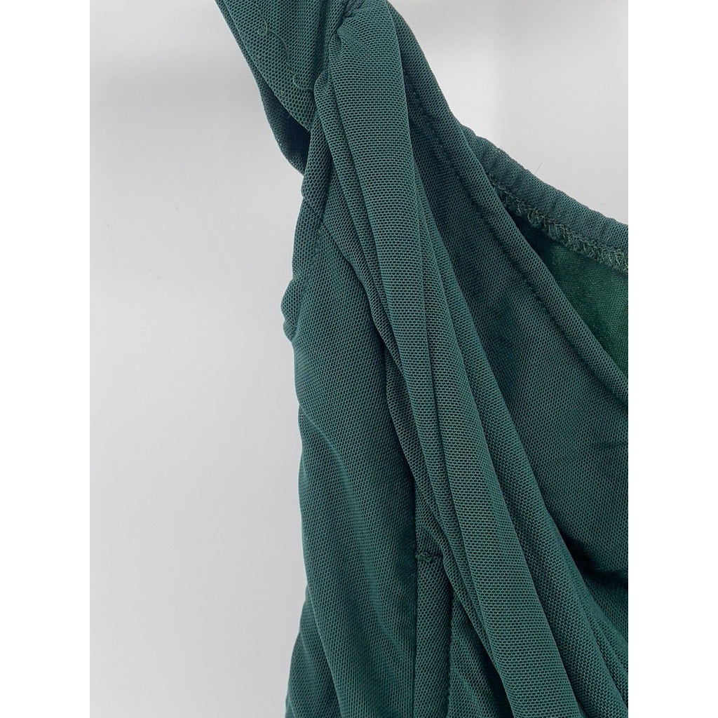 PRETTYLITTLETHING Women's Dark Green Drapey Scoop-Neck Ruffle Corset Top SZ 4