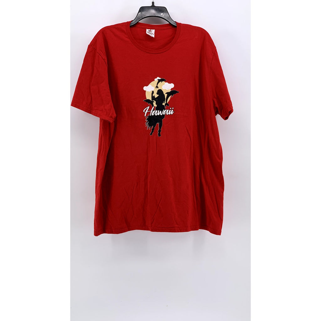SPIRIT OF AMERICA Men's Red Hawaii Graphic Crewneck Short Sleeve Shirt SZ 2XL
