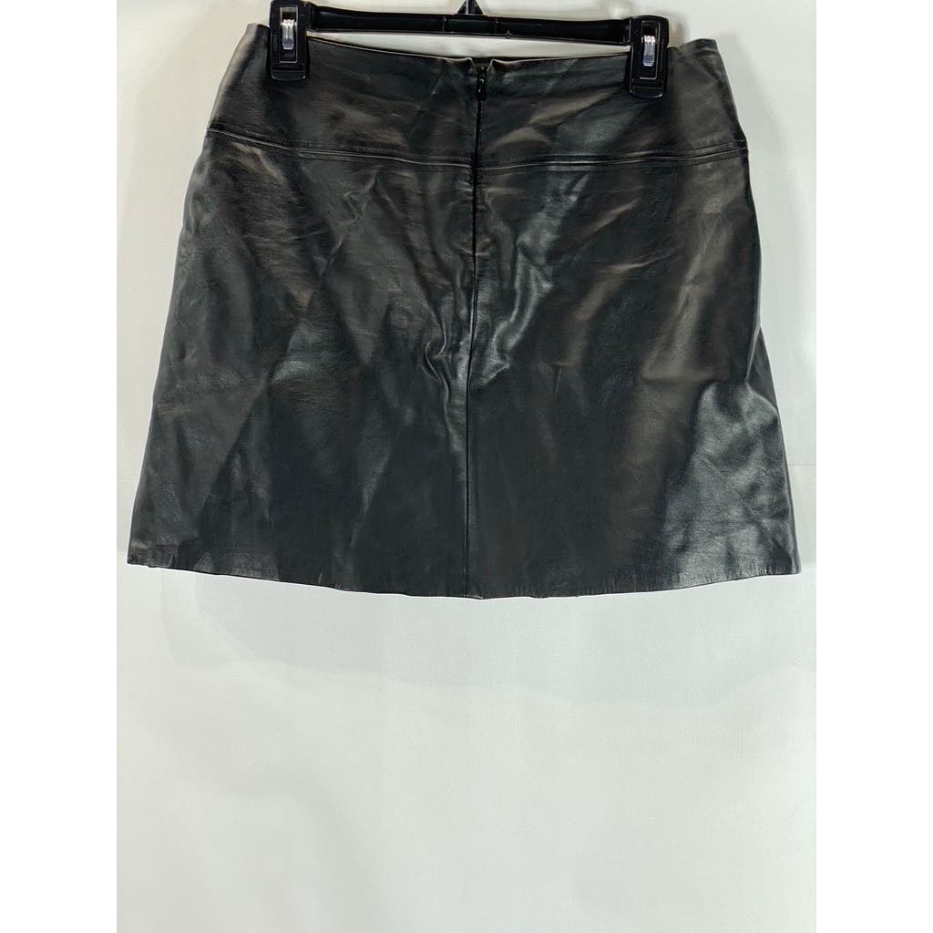 CLUB MONACO Women's Black Faux-Leather Spilt Design A-Line Mini Skirt SZ 2