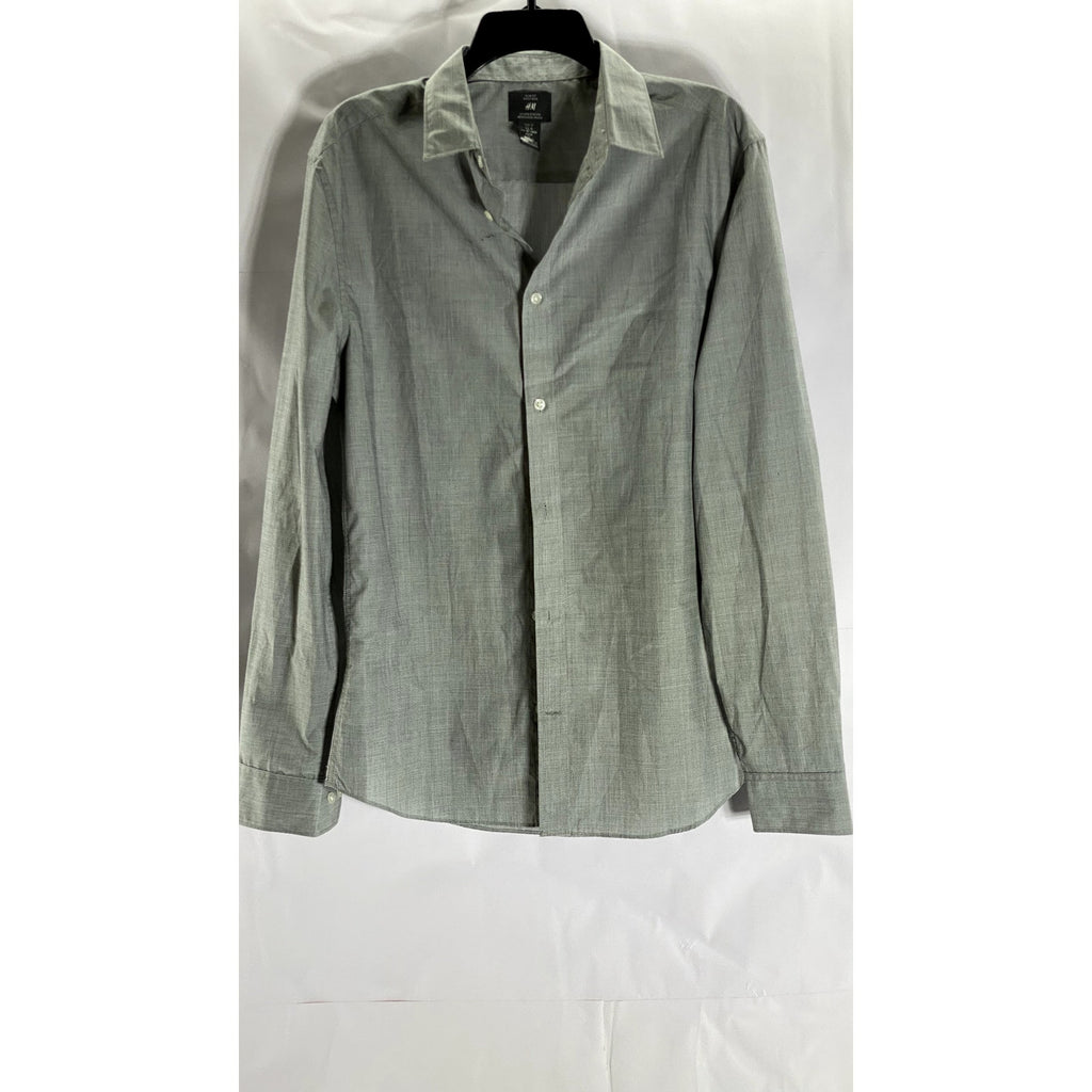 H&M Men's Gray Custom Made Slim Fit Easy Iron Button-Up Long Sleeve Shirt SZ M