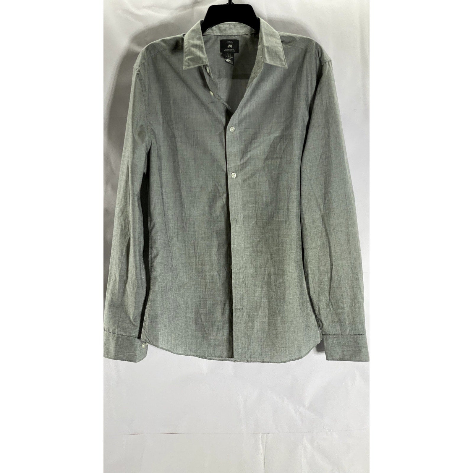 H&M Men's Gray Custom Made Slim Fit Easy Iron Button-Up Long Sleeve Shirt SZ M