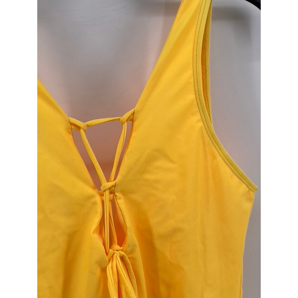 SHEKINI Women's Yellow Solid Lace-Up One-Piece Swimsuit SZ XL