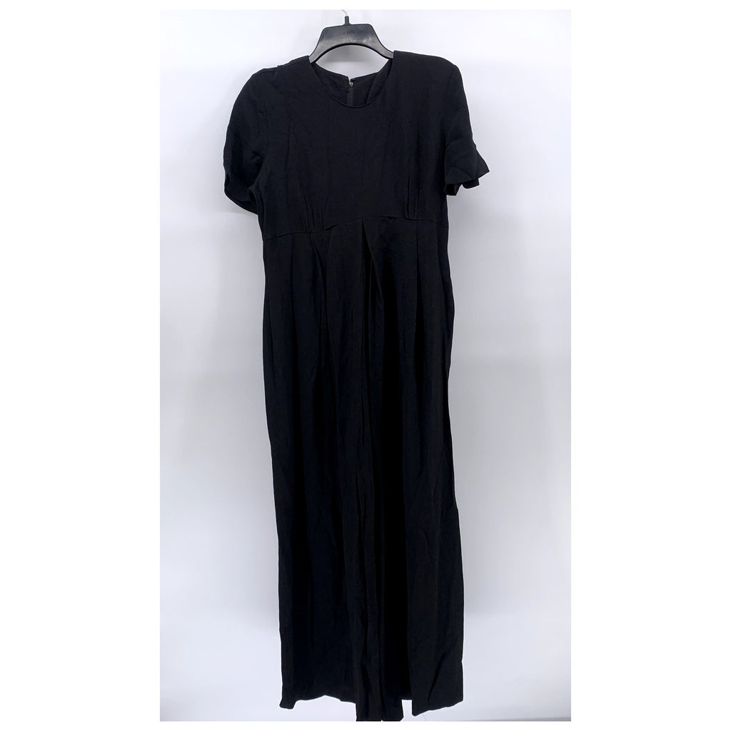 UNBRANDED Women's Black Solid Crewneck Short Sleeve Back Zipper Jumpsuit SZ S