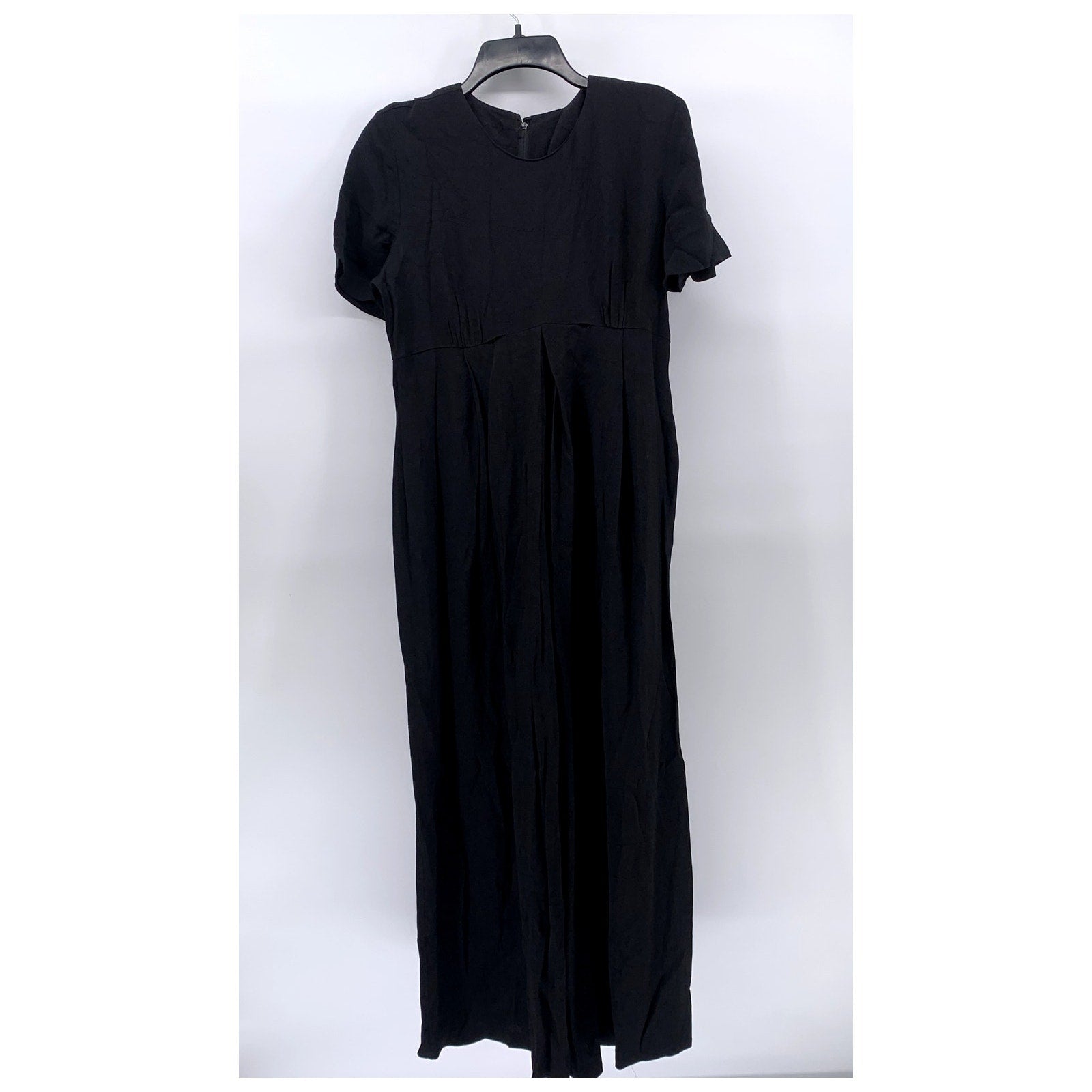 UNBRANDED Women's Black Solid Crewneck Short Sleeve Back Zipper Jumpsuit SZ S
