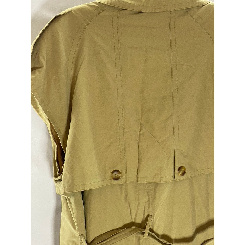 NEW FAST Women's Tan Button-Front Belted Sleeveless Trench Coat SZ 12