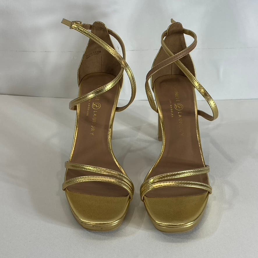 CHINESE LAUNDRY Women's Gold Metallic Taryn Strappy Square-Toe Sandals SZ 8.5