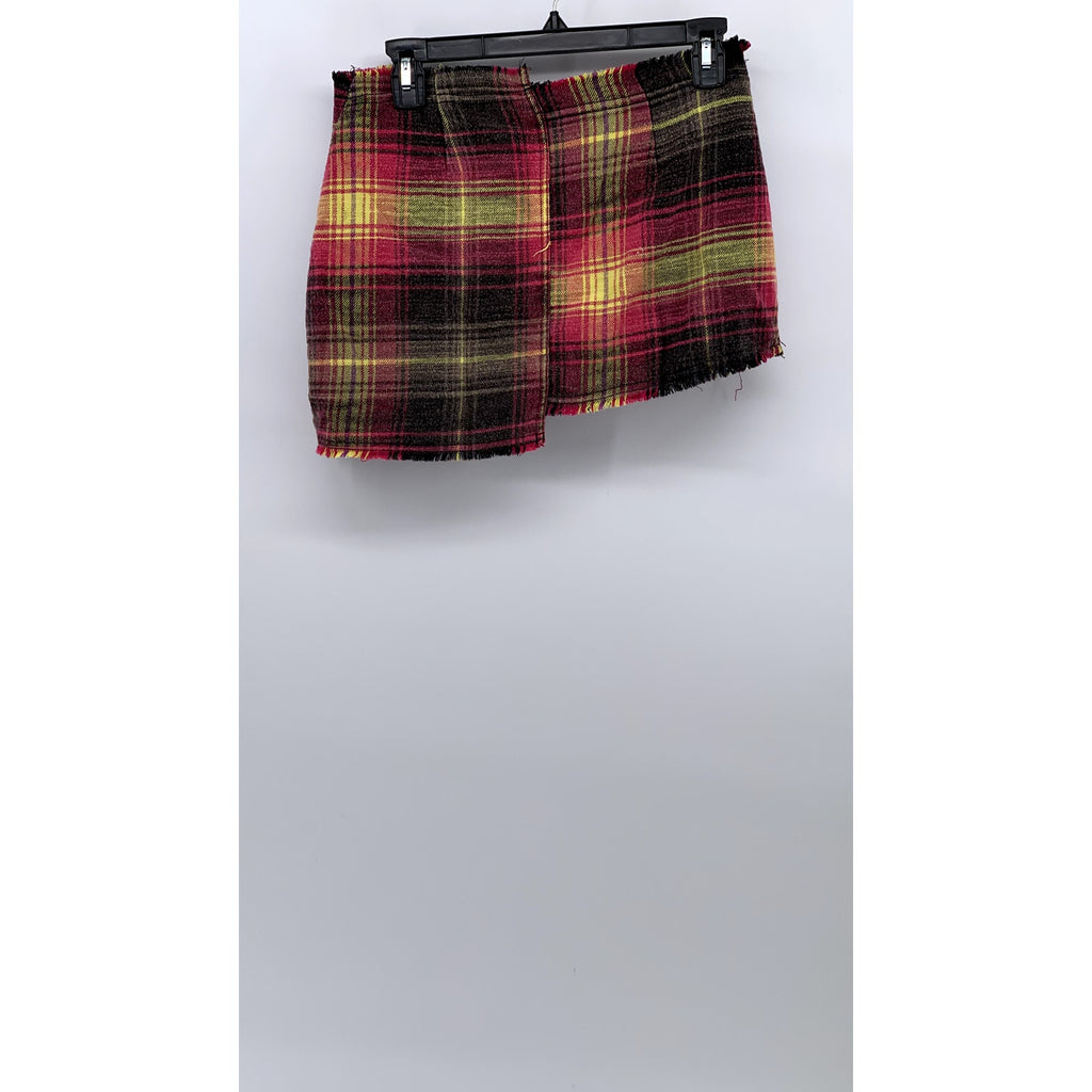 URBAND OUTFITTERS Women's Red-Black-Yellow Plaid Wrap Grunge Mini Skirt SZ S