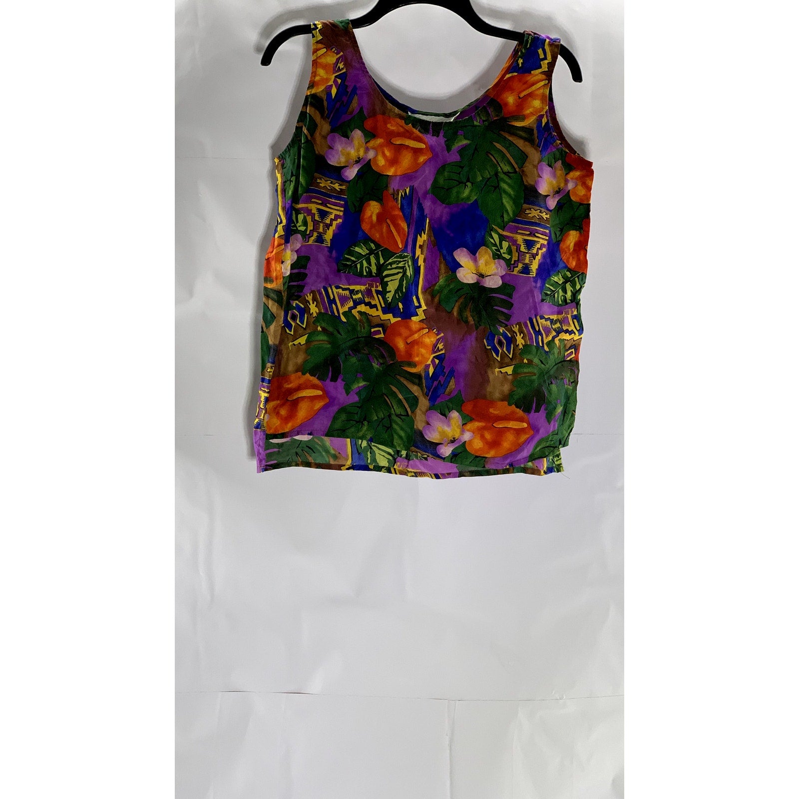 PAT ARGENTI Women's Vintage Multicolor Silk Hawaiian Tiki Print Tank Top SZ S