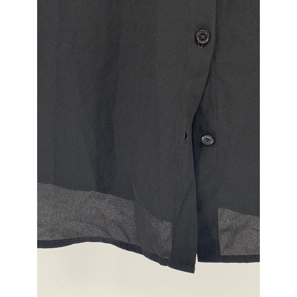 ALL IN FAVOR Women's Black Sheer Button-Up Short Sleeve Top SZ XS