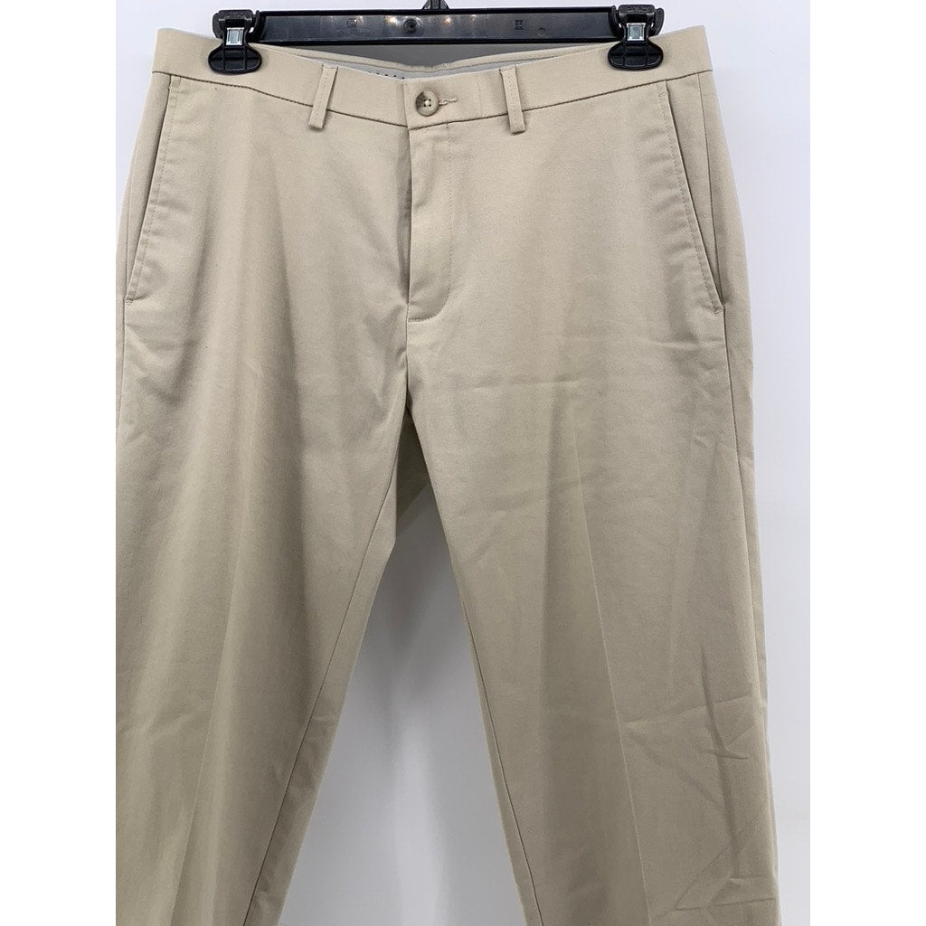 HAGGAR Men's Tan Straight-Fit Flat Front Pants SZ 34X29