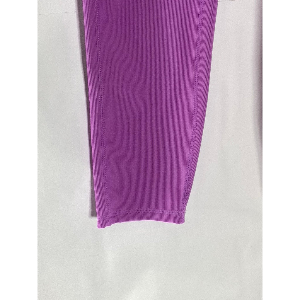 MOVE THEOLOGY Women's Orchid Purple Asymmetrical High-Rise Ribbed Leggings SZ S