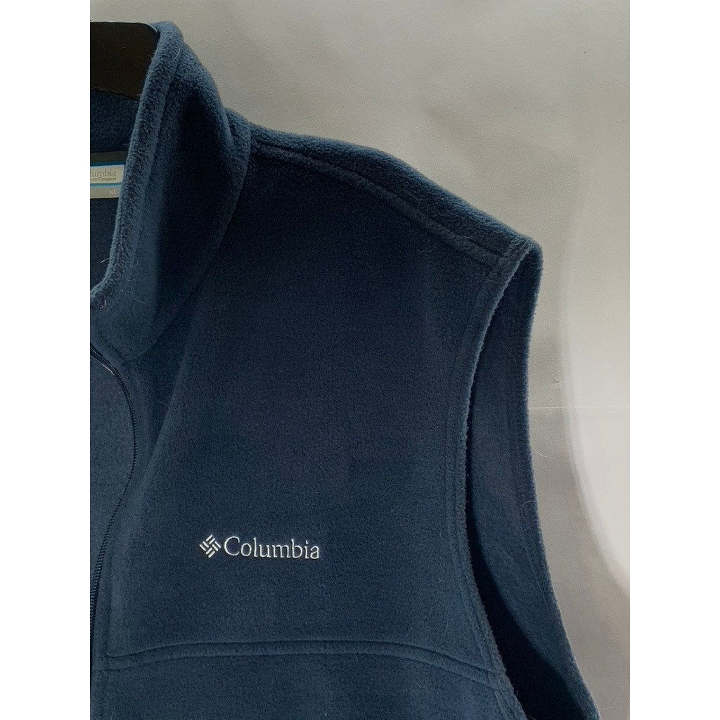 COLUMBIA Men's Navy Steen Mountain Fleece Zipper-Pocket Zip-Up Vest SZ XL