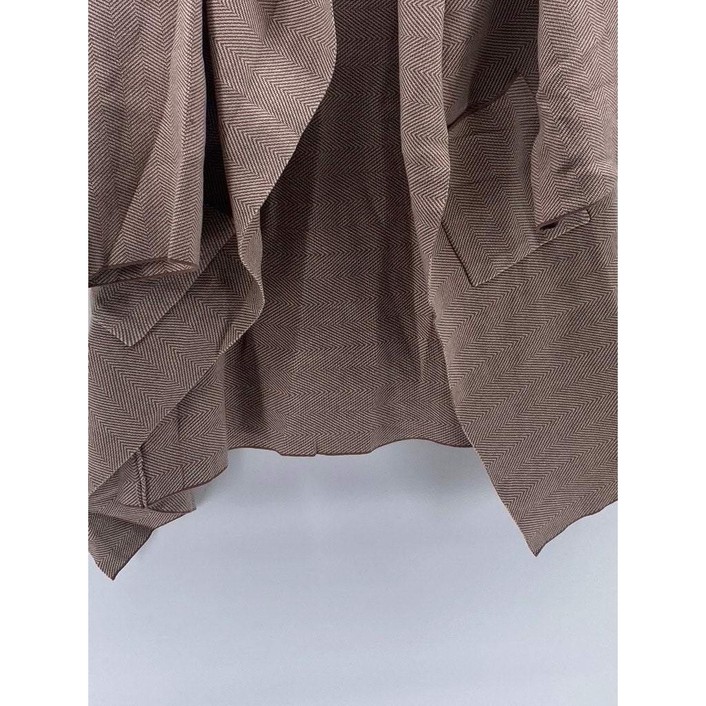 UNBRANDED Women's Brown Herringbone Asymmetrical Hem Open-Front Sweater SZ OS