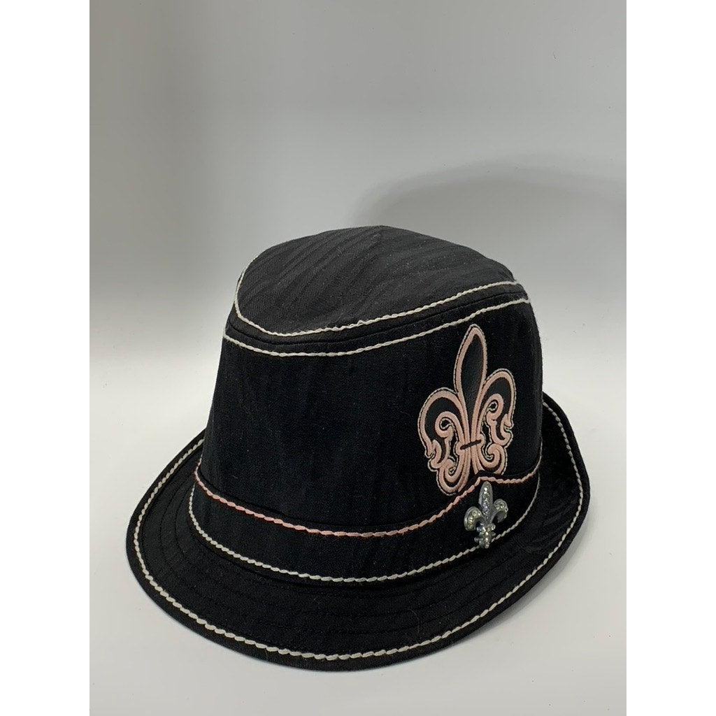 ROCK THE OC LIFESTYLE Women's Black Rhinestone Hardware Patch Fedora Hat SZ L/XL