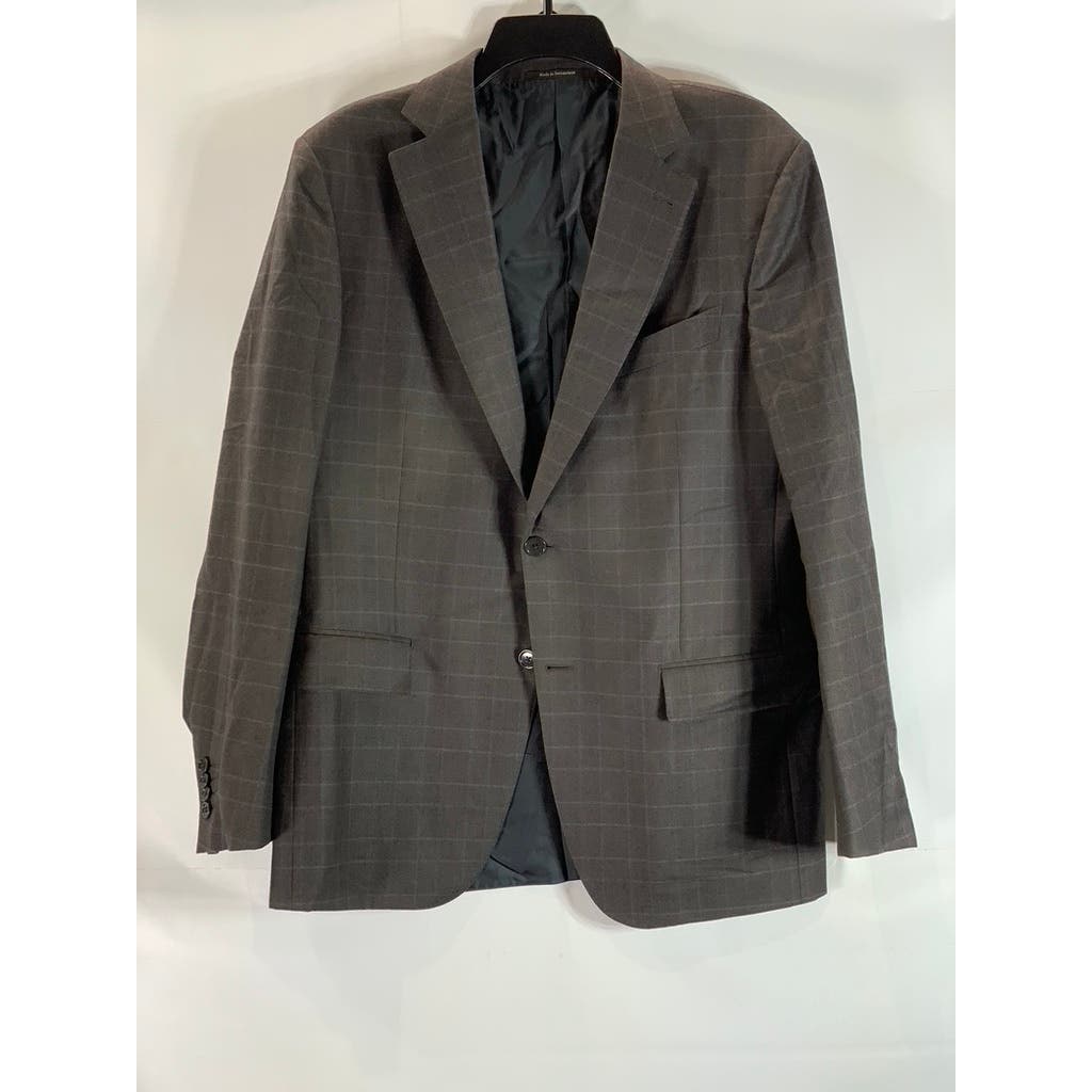 ERMENEGILDO ZEGNA Men's Brown Windowpane Trofeo Wool Two-Button Blazer SZ 52R