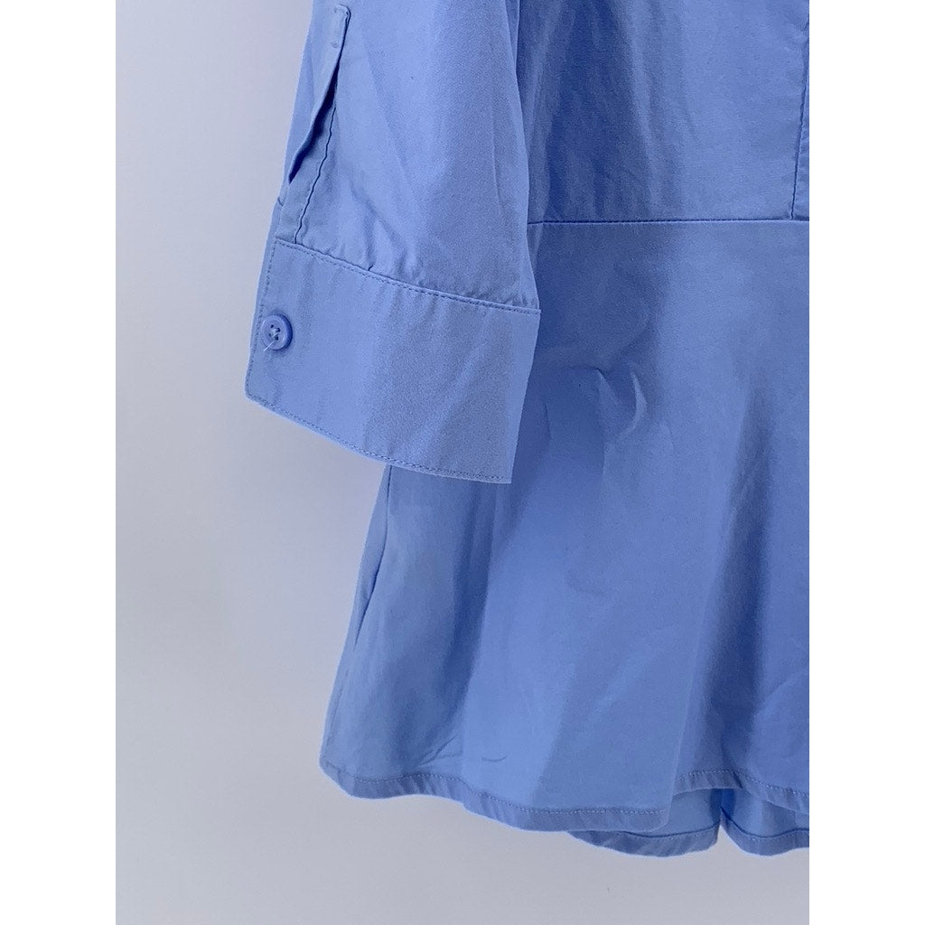 DANA BUCHMAN Women's Blue Pleated Button-Up 3/4 Sleeve Top SZ XL