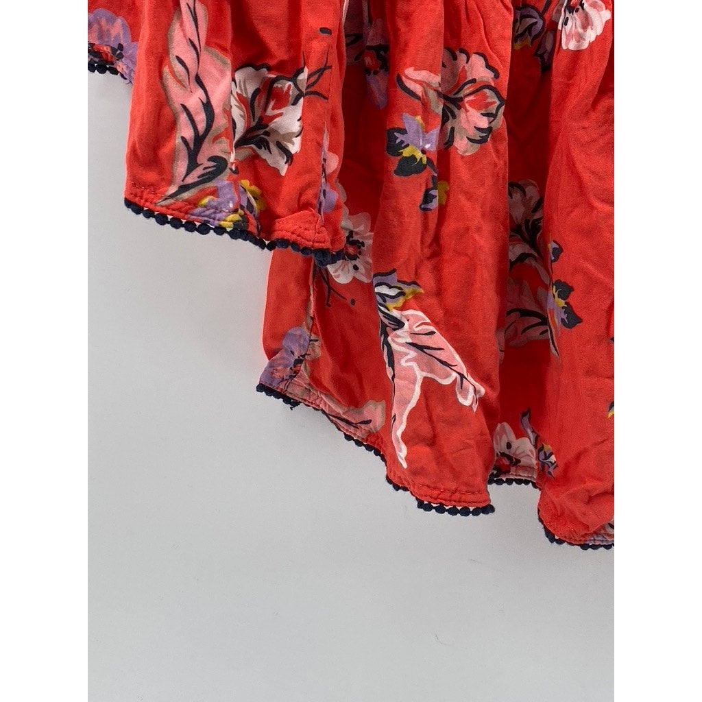 JACHS GIRLFRIEND NEW YORK Women's Red Floral Ruffle Crochet-Trim Blouse SZ XS
