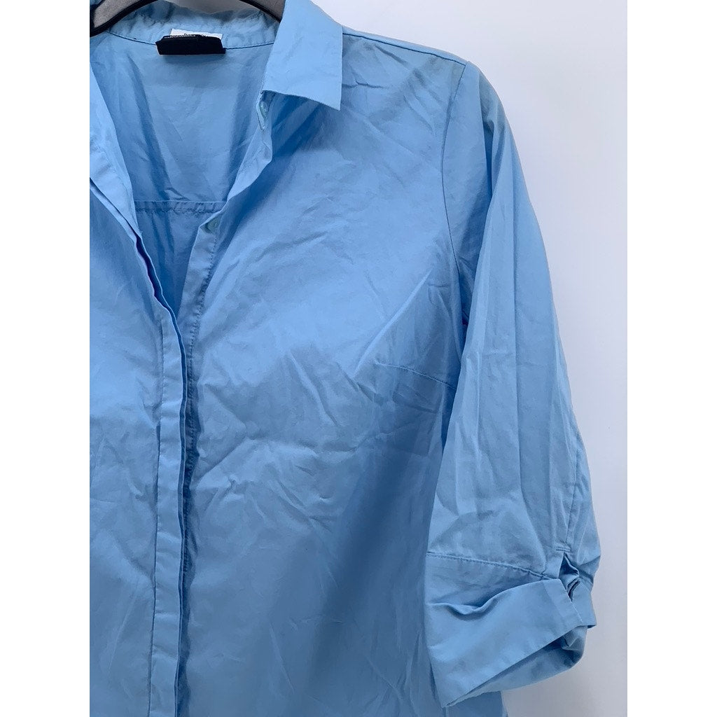 LIZ CLAIBORNE Women's Light Blue Solid Button-Up 3/4 Sleeve Stretch Top SZ S