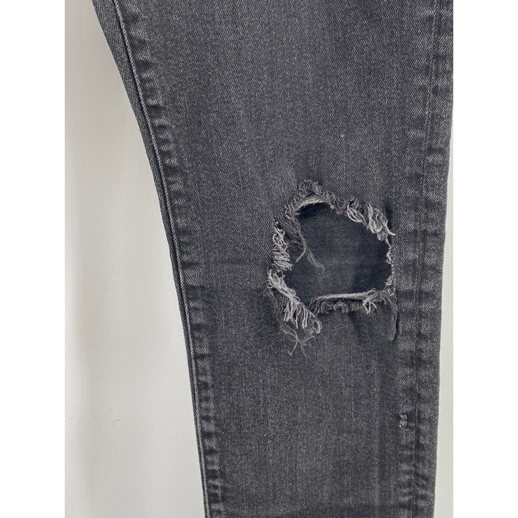 H&M Women’s Washed Black Button-Fly Distressed Slim & Denim Jeans SZ 32