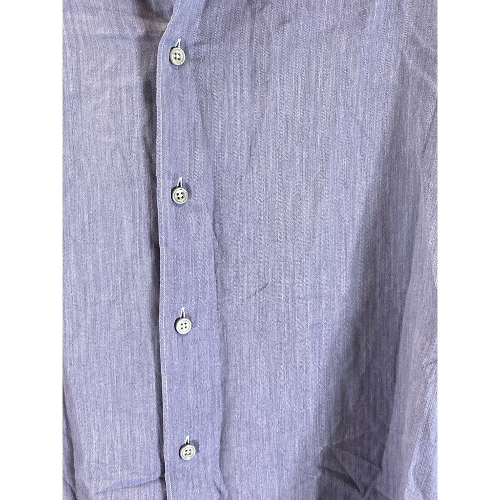 ERMENEGILDO ZEGNA Men's Blue Micro Herringbone Button-Up Long Sleeve Shirt SZ M