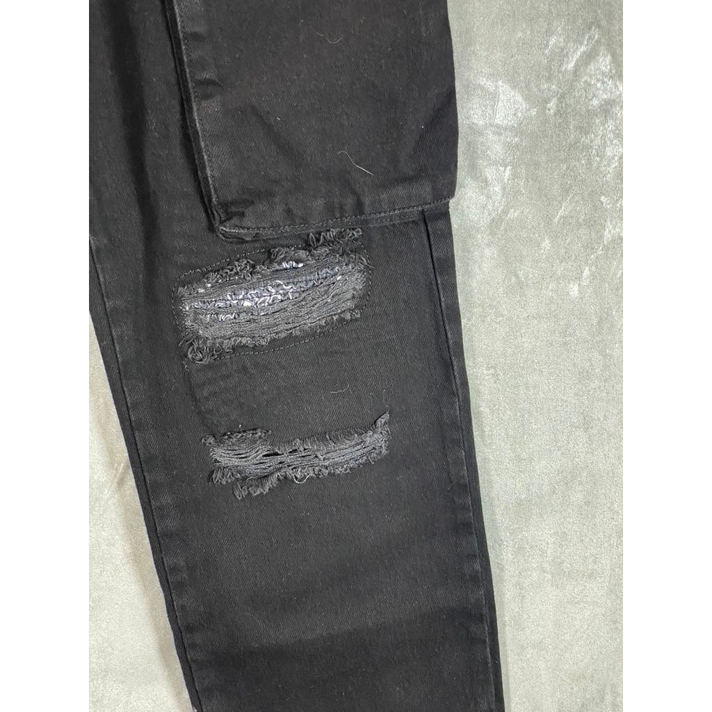 MAN BOOHOOMAN Men's Black Distressed Stretch Popper Hem Cargo Jeans SZ 36