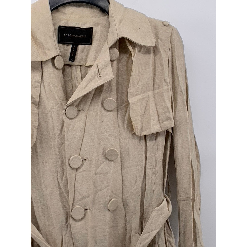 BCBGMAXAZARIA Women's Beige Cape Long Sleeve Belted Trench Coat SZ XS