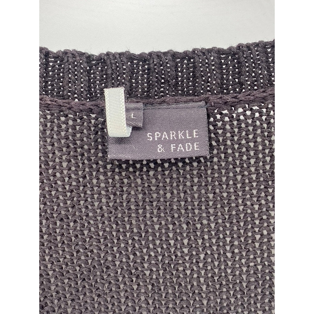 SPARKLE & FADE Women's Black Crochet V-Neck 3/4 Sleeve Pullover Top SZ L