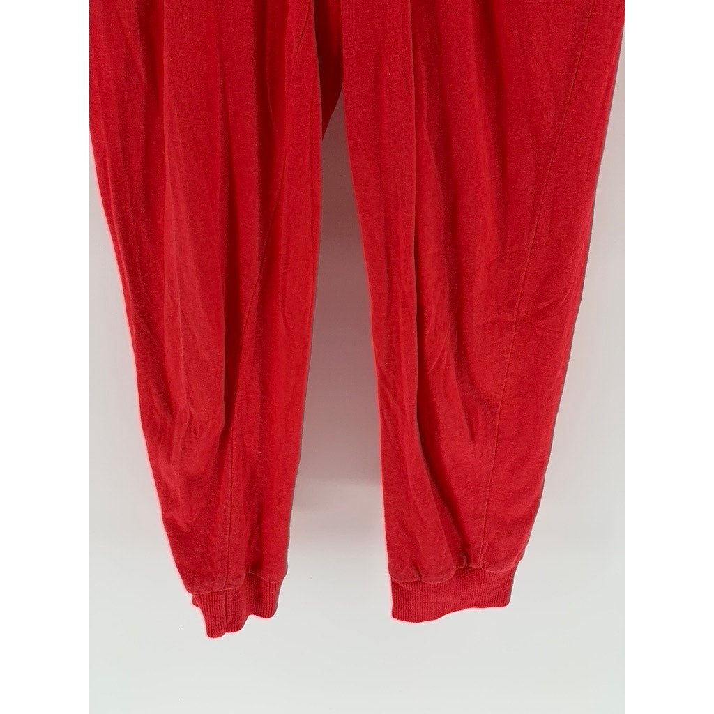UNBRANDED Women's Red Button-Up V-Neck Short Sleeve Knit Jumpsuit SZ 12