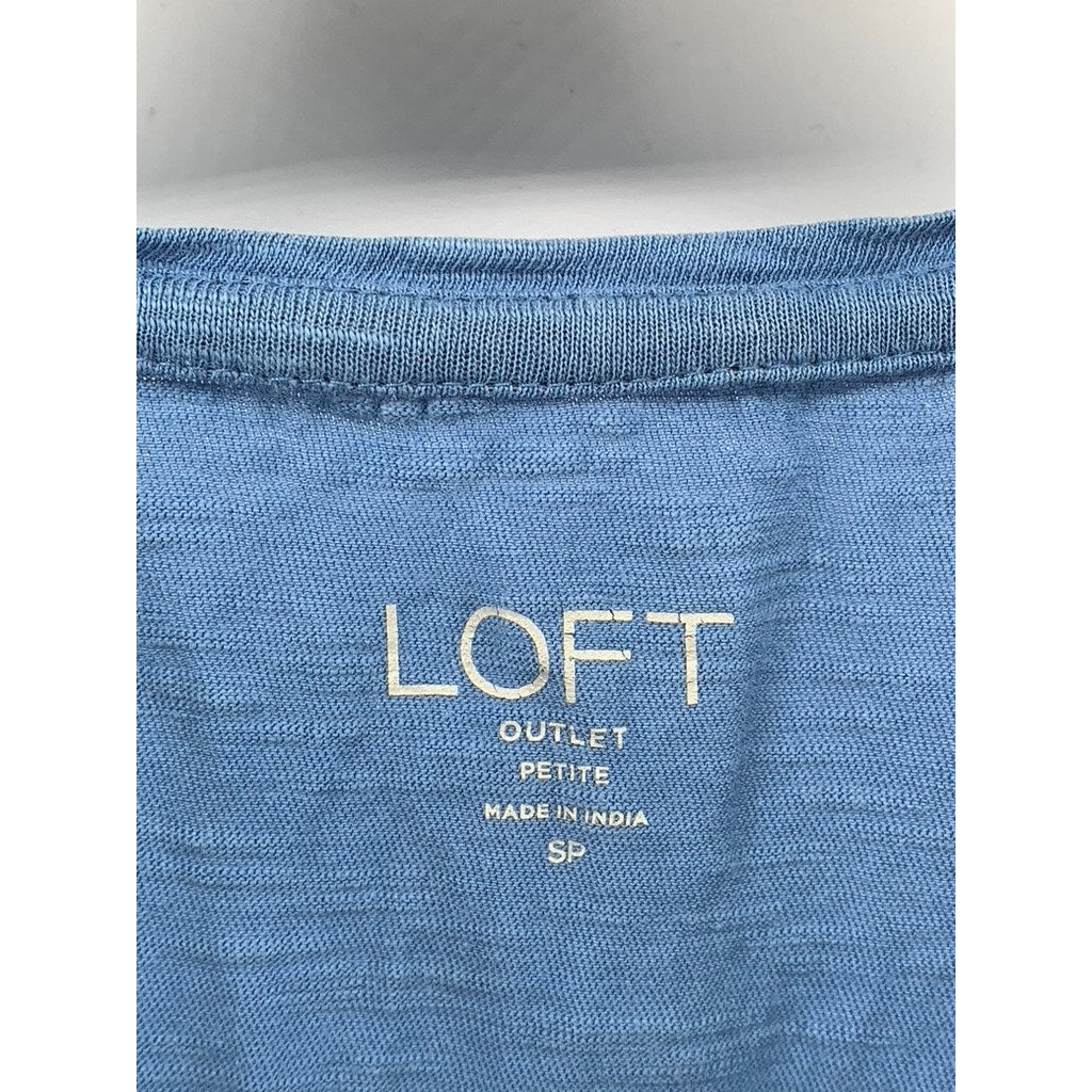 LOFT OUTLET Women's Petite Blue Eyelet Floral Scoop-Neck Short Sleeve Top SZ SP
