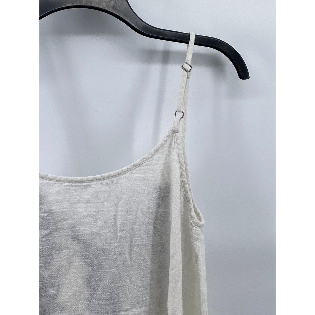FOREVER 21 Women's White-Blue Embroidered Fringe Asymmetrical Tank SZ S