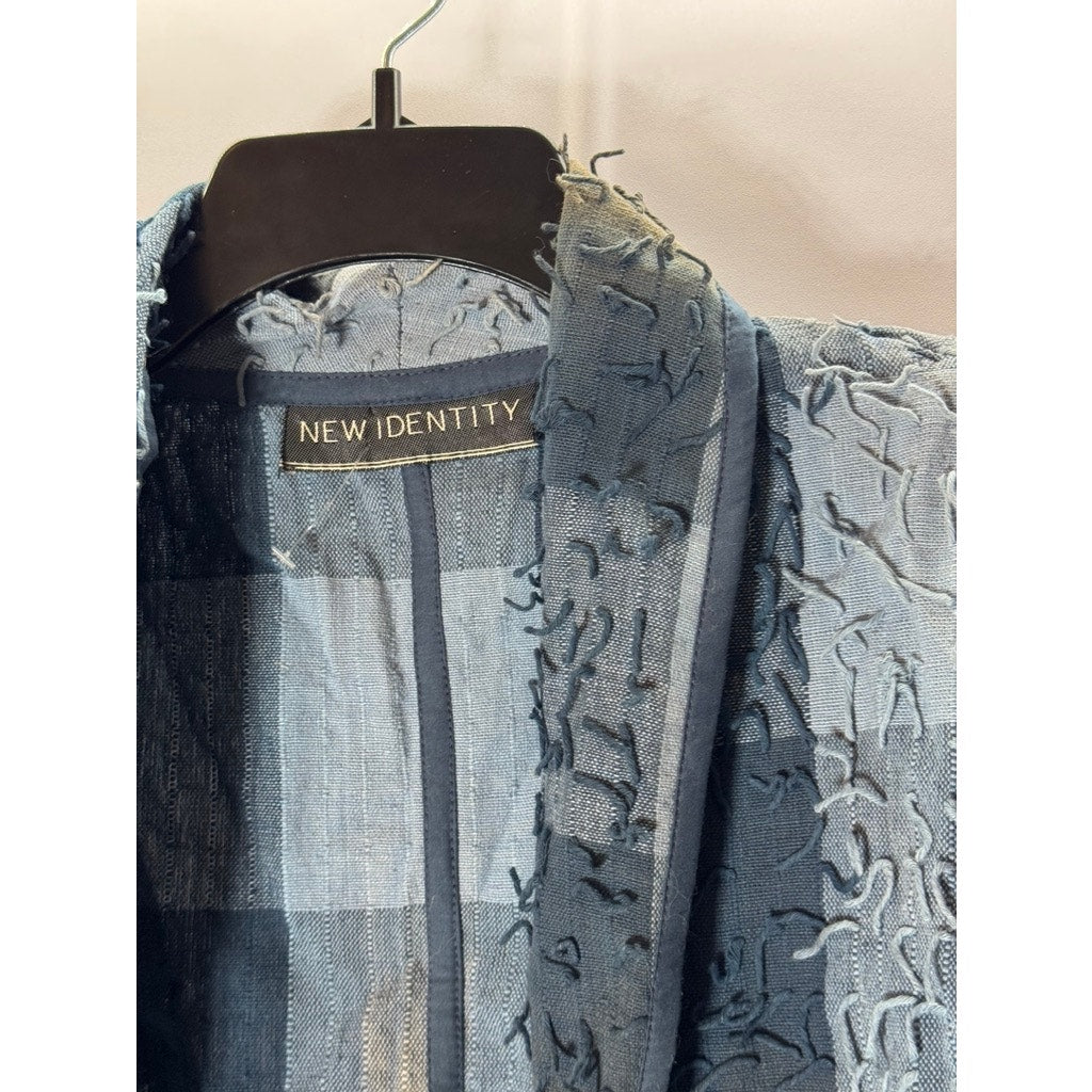 NEW IDENTITY Women's Blue Plaid Textured Open-Front Collared Blazer SZ L