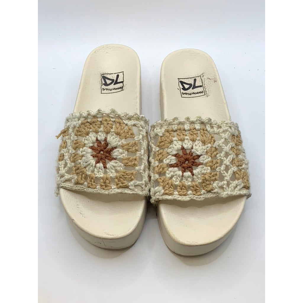 DIRTY LAUNDRY Women's Beige Knit Worble Slip-On Wedge Sandals SZ 7