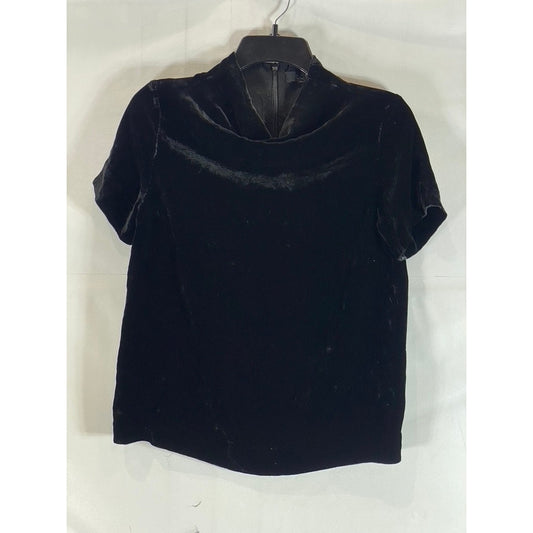 COS Women's Black Mulberry Silk-Mix Draped Roll-Neck Short Sleeve Velvet Top SZ4