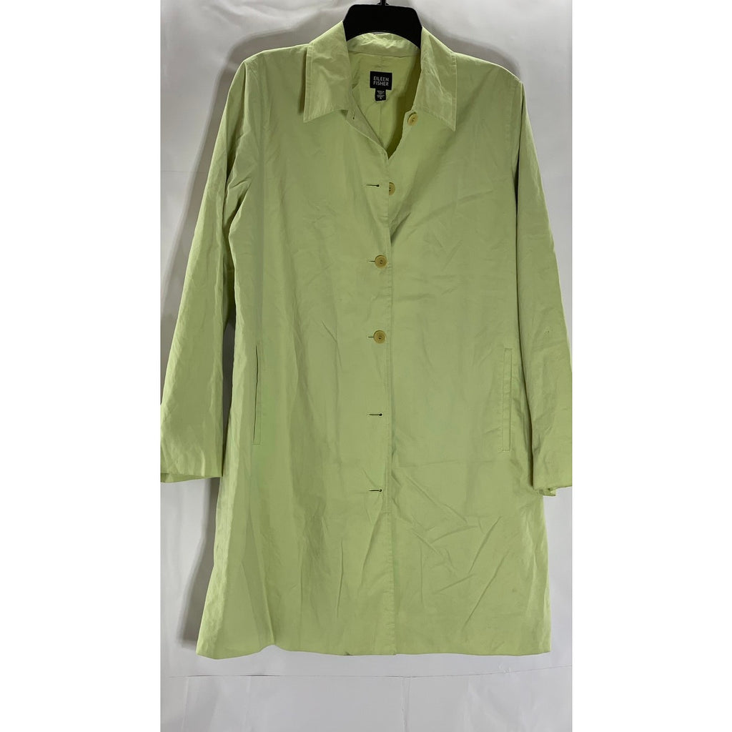 EILEEN FISHER Women's Lime Green Button-Up Lightweight Trench Coat SZ S