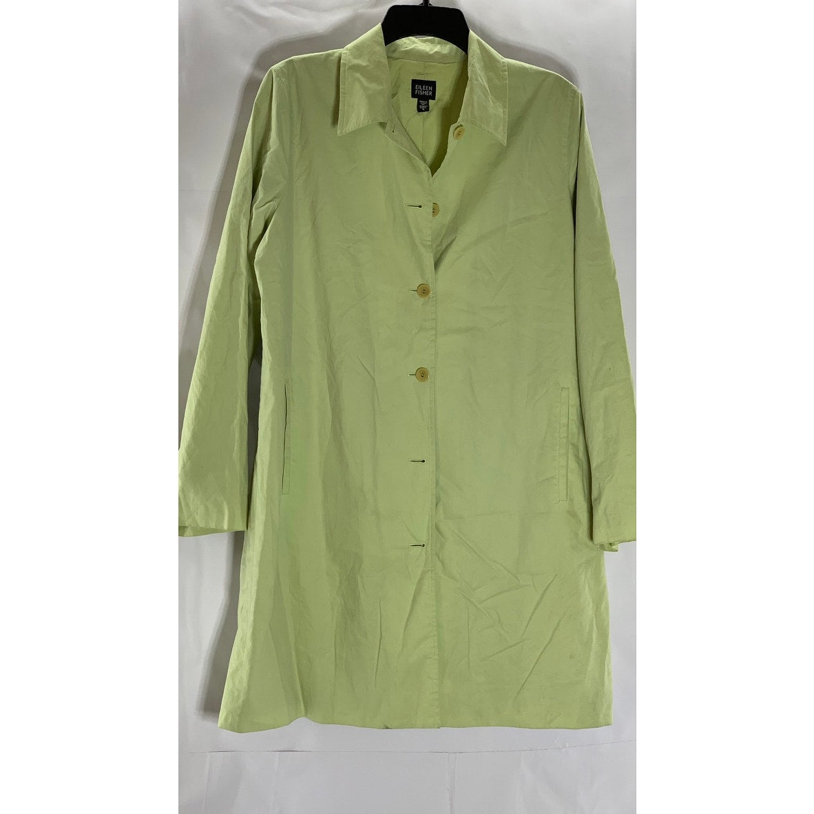EILEEN FISHER Women's Lime Green Button-Up Lightweight Trench Coat SZ S