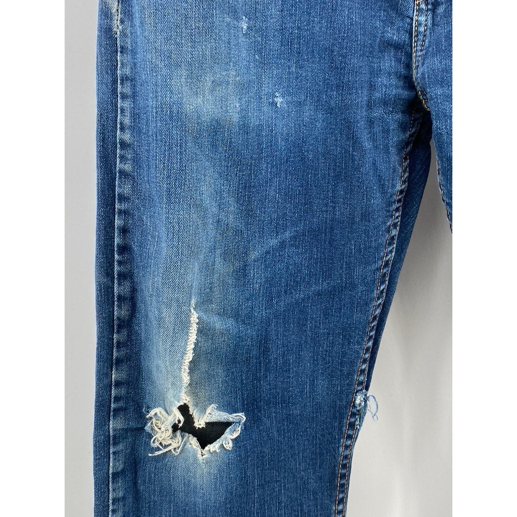 LEVI’S Men’s Blue Medium Wash Denim Distressed 502 Tapered-Leg Jeans SZ 34x32